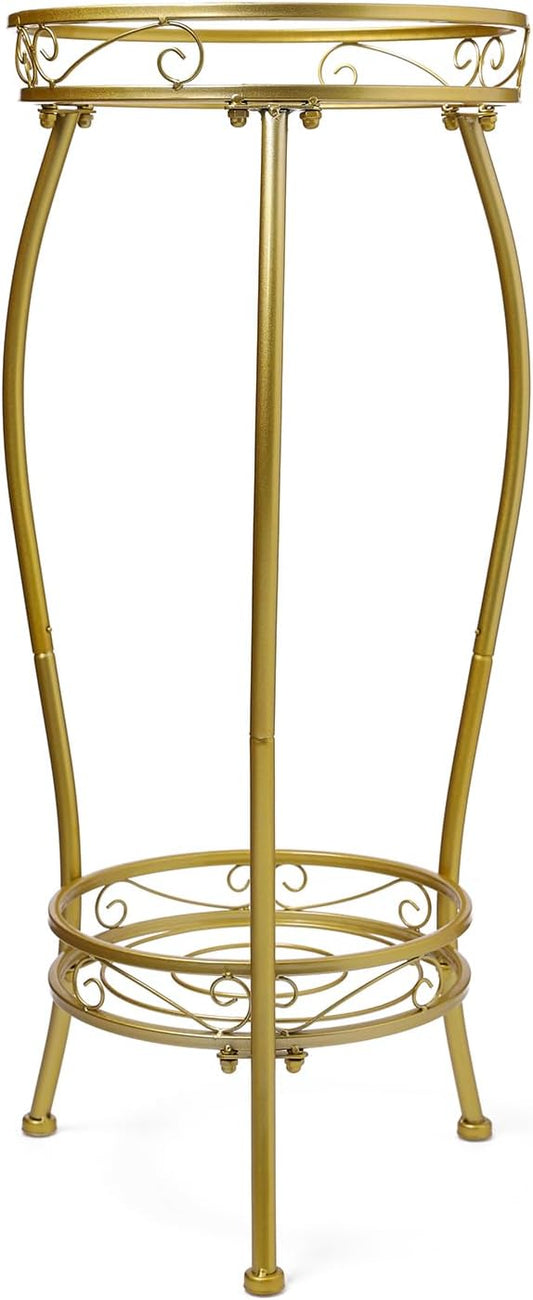 Plant Stand Indoor Outdoor 2 Tier 27'' Tall Metal Potted Rack Flower Pot Stand Heavy Duty Rustproof Iron Multiple Plant Supports for Garden Balcony Patio (Golden)