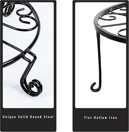 2 packs 12" Black Metal Plant Stands Heavy Duty Plants Holder Outdoor Indoor, Round Wrought Iron Sturdy Flower Planter Pot Stand, Corner Gardening Inside Potted Plant Risers - 12Inches