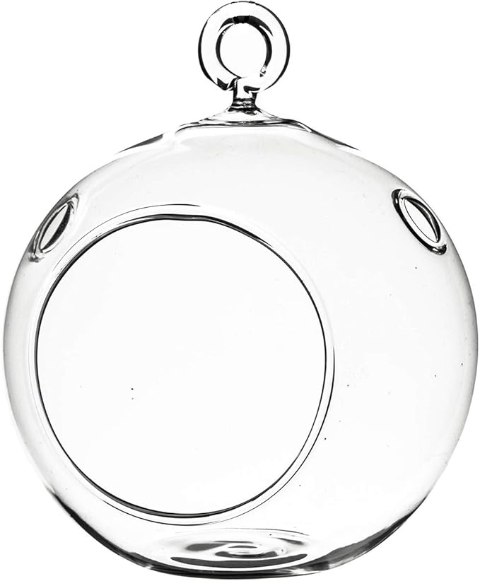 WGV Hanging Terrarium Globe, Width 3", Height 4", DIY Air Succulent Planter, Clear Glass Vase Orb with Flat Bottom, Candle Holder for Windowsill Outdoor Garden Decor, 1 Piece