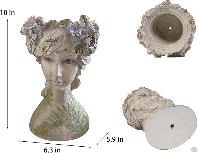 DiliComing Head-Planter Face-Planters Pot - 10 Inch Flower Pots Outdoor with Drainage Hole, Face Flower Pot Head Planter for Garden Decor, Gifts for Women and Housewarming Gift 6.5 x 6 x 10.2 Inch