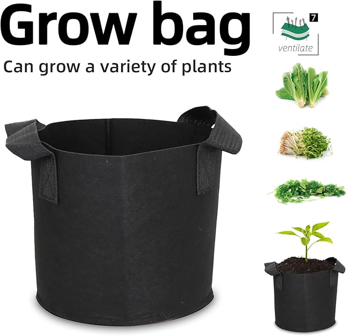 Grow Bags,Growing Pot Bags Garden Grow Bag Indoor Outdoor Fabric Aeration Plant Pot Container Flower Vegetable Pouch (Black,7 Gallon)