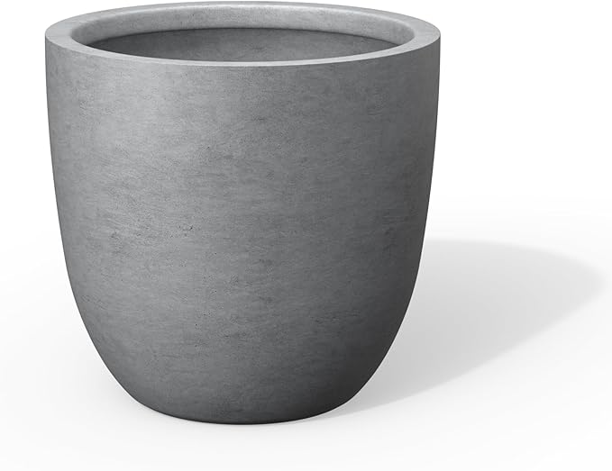 Kante Round Concrete Planter, Large Outdoor Indoor Garden Pots with Drainage Hole, 18-Inch Diameter Flower Pots for Patio, Garden and Home, Gray