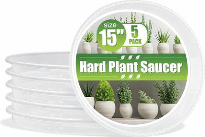 15 Inch Plant Saucers,5 Pack Clear Plastic Plant Trays,Thick Heavy Duty Pot Drip Trays for Indoor Outdoor Large Flower Pots,Transparent Plant Water Saucers