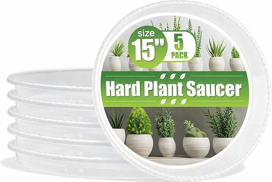 15 Inch Plant Saucers,5 Pack Clear Plastic Plant Trays,Thick Heavy Duty Pot Drip Trays for Indoor Outdoor Large Flower Pots,Transparent Plant Water Saucers