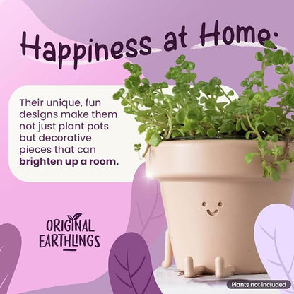 Original Earthlings Legs Out Pot - 4 Inch Cute Plant Pot - Plastic Funny Planter with Drainage, Unique Cactus Plant Lover Gift, Succulent Face Flower Pot, Desk Plant, Table Top Decor, & Home Gifts