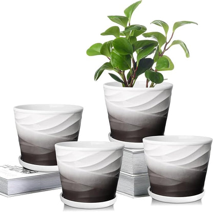 Ceramic Plant Pots,5 Inch,Set of 4,Planters with Drainage Hole and Saucer,Flower pots for Indoor Plants,Modern Design(5.5 in Diameter)