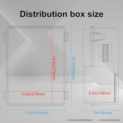 Electrical Junction Box, Ventilated Design, Cable Grommets, Indoor/Outdoor Use with Mounting Panel & Hinged Cover. Waterproof IP 65. (Grey Cover, 15.7"x11.8"x7.1")