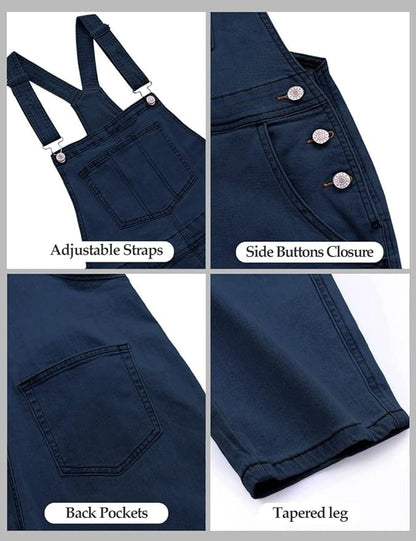 Vetinee Womens Classic Adjustable Straps Pockets Denim Bib Overalls Jeans Pants