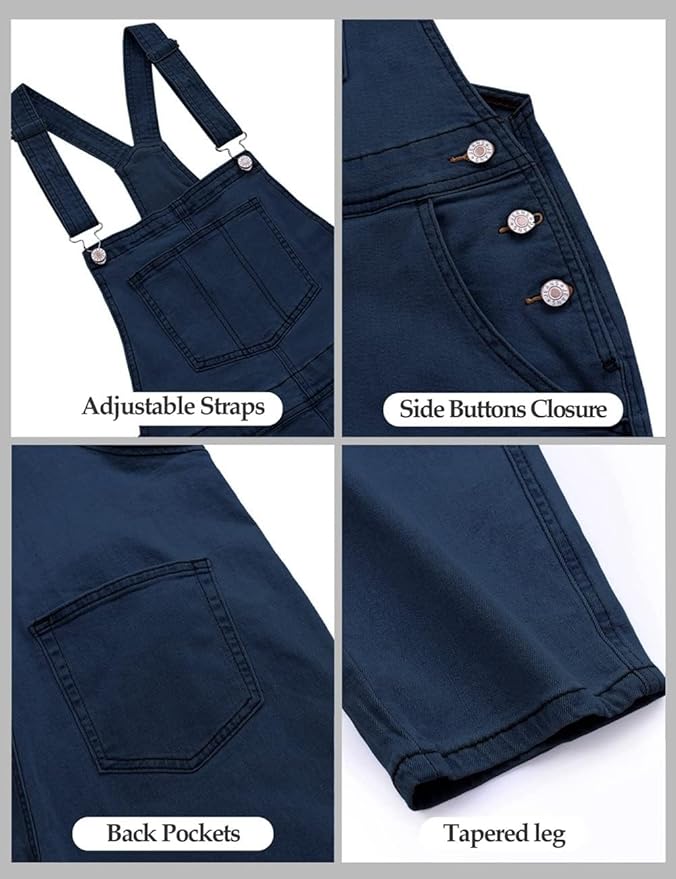Vetinee Womens Classic Adjustable Straps Pockets Denim Bib Overalls Jeans Pants