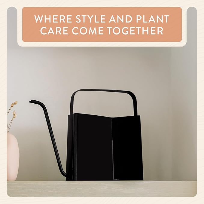 Modern Sprout Brass Finish Plant Watering Can - 3L Capacity - Long Spout Stainless Steel Vessel for Outdoor & Indoor Plants - Rust Resistant - Garden Accessory for Houseplants & Decorative Use (Black)