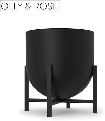 Olly & Rose Plant Pot with Plant Stand - Metal Plant Pots Indoor Planter 22cm Large Flower Pot (Black)