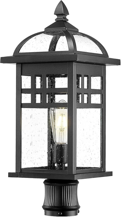 Emliviar 22" Outdoor Post Light, Large Exterior Post Lamp for Garden Backyard, Die-cast Aluminum with Seeded Glass, Black Finish, DE281P-M BK