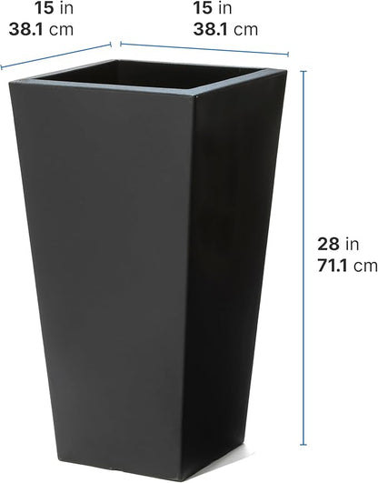 Step2 Tremont Tall Square Tapered Planter, Large Planters for Outdoor Plants, Gardening and Flower Pot for Patio or Porch, Efficient Drainage, Durable Plastic, Onyx Black, 1-Pack