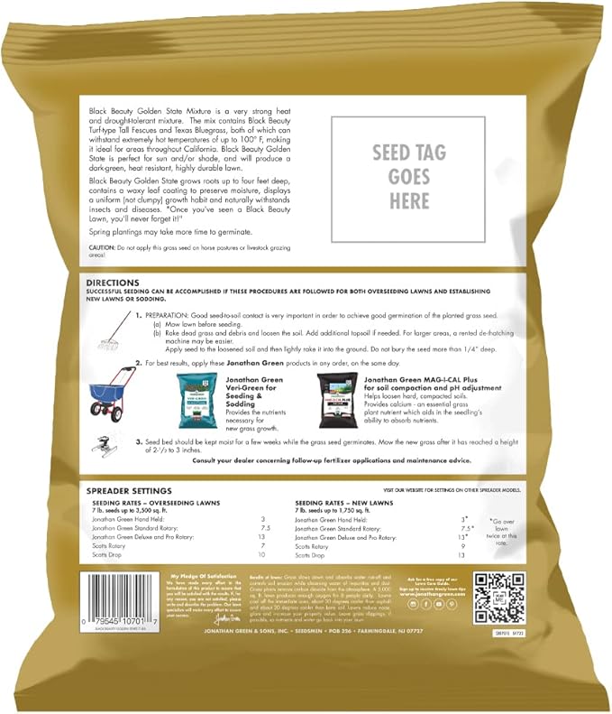 Jonathan Green (10701) Black Beauty Golden State California Grass Seed (Made for California) - Cool Season Lawn Seed (7 lb)