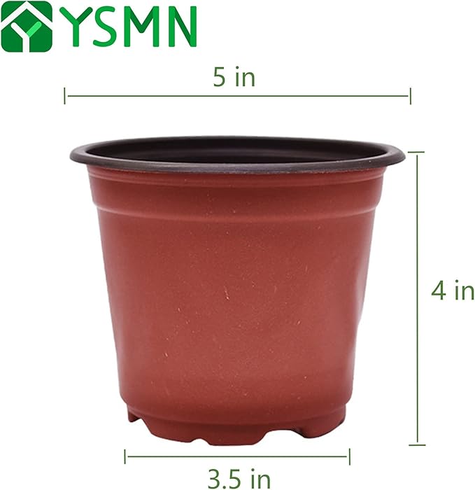 100Pcs Nursery Seedlings Pots - 5 Inches Plastic Planting Flowerpots Gardening Pot Cups Seed Starting Flower Containers for Succulents, Brick Red