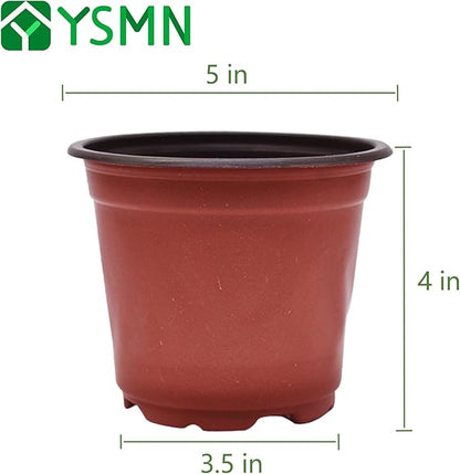 100Pcs Nursery Seedlings Pots - 5 Inches Plastic Planting Flowerpots Gardening Pot Cups Seed Starting Flower Containers for Succulents, Brick Red