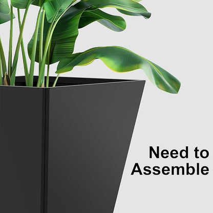 Large Tall Planter for Outdoor Plants,18" Plant Pots Outdoor,Black Tall Planter with Drainage Hole for Front Porch,Patio, Backyard