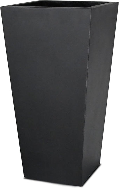 Kante 28" H Concrete Tall Tapered Planter, Large Outdoor Indoor Garden Plant Pot with Drainage Hole and Rubber Plug Home and Patio, Burnished Black Finish