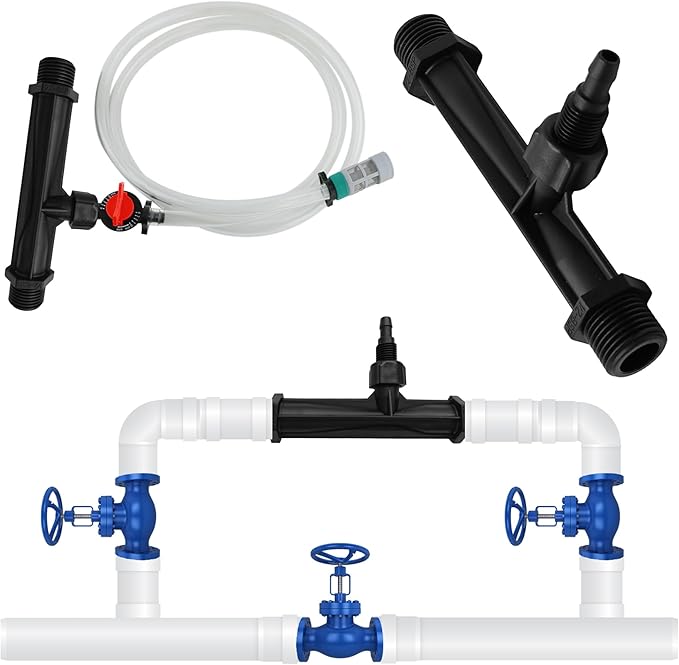 2Pcs 1/2 Inch Venturi Fertilizer Injector, Black Plastic Irrigation Mixer Tube, Agricultural Water System Device for Garden Farm Lawn