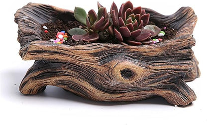 DIYOMR Cement Driftwood Planter Pots Imitation Stump Log Concrete Flower Succulent Pot/Container (7.3" L x 3.8" W x 3.1" H,Brownish Red)