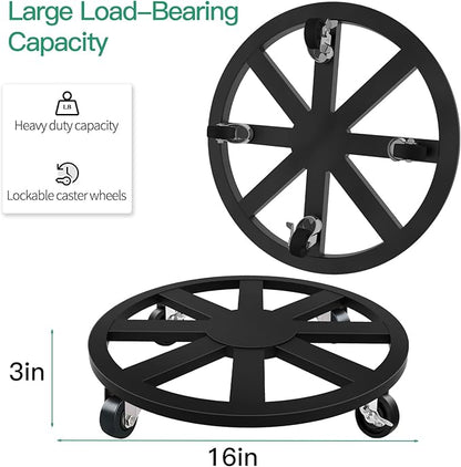 16" Plant Caddy with Wheels, 2 Pack Metal Rolling Plant Stand Round Plant Dolly with Iron Lockable Casters Heavy Duty Pot Mover Rollers