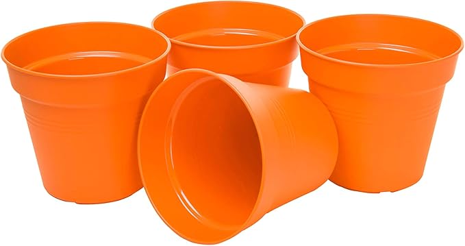Mintra Home Garden Pots 4pk - Flowers, Herbs, Plants, Indoor, Outdoor, Colorful, Wholesale, Bulk (Orange, 13cm Diameter (5in))