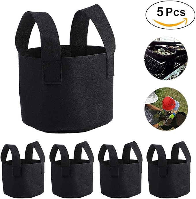 Black Felt Plants Growing Bag, Plant Grow Bags Garden Bag to Grow Vegetables, Vegetable Potato Planter Containers Flower Aeration Planting Pot Container for Planting Potatoes (1 Gallon (14 x 18cm))