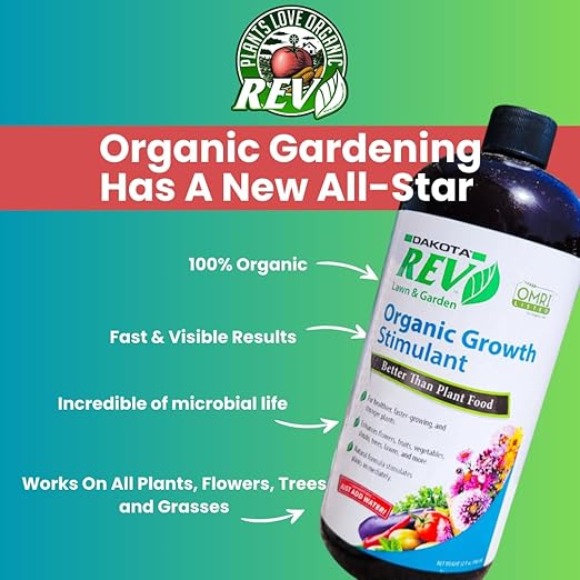 Organic REV Liquid Plant Growth Stimulant – OMRI Listed Organic Soil & Plant Supplement for Vegetables, Flowers & Lawns – Supports Root Development & Nutrient Uptake – 32 Ounce