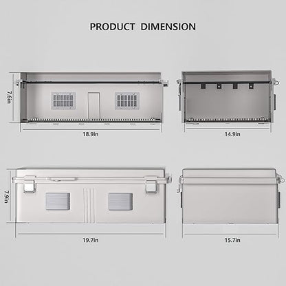 Electrical Junction Box, Ventilated Design, Cable Grommets, Indoor/Outdoor Use with Mounting Panel & Hinged Cover. Waterproof IP 65. (Grey Cover, 19.7"x15.7"x7.9")