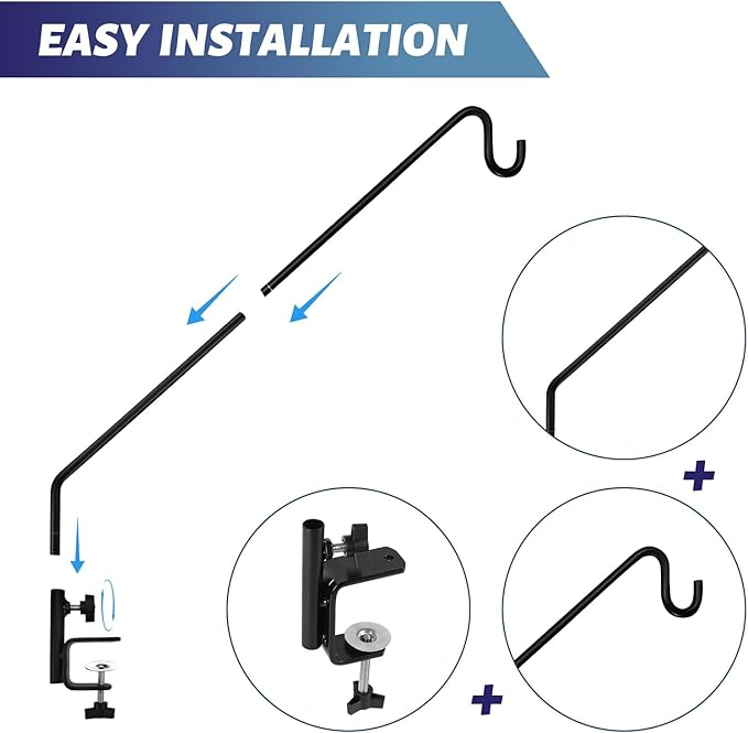 ERYTLLY 4 Packs 3 Inch Clamp 28" Long Deck Hook for Hanging Bird Feeder, Plants, Suet Baskets,Wind Chimes,Lanterns and More