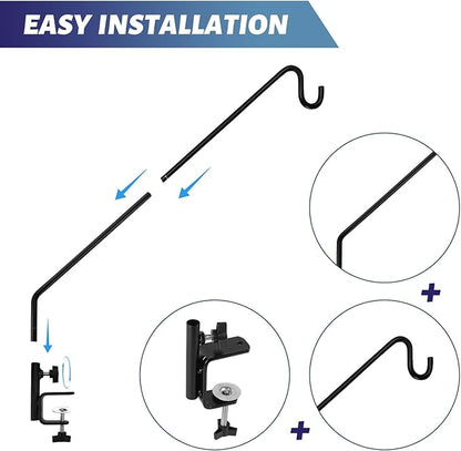 ERYTLLY 4 Packs 3 Inch Clamp 28" Long Deck Hook for Hanging Bird Feeder, Plants, Suet Baskets,Wind Chimes,Lanterns and More