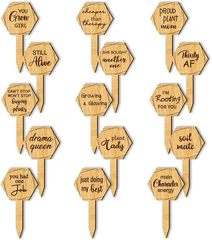 arricraft 15 Pcs Wooden Plant Tags, Fun Text Waterproof Garden Stake Labels Proverbs Plant Markers with Text for Vegetable Fruit Potted Plants Nursery Markers Decorative Gifts