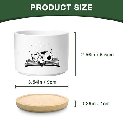 Funny Cat Ceramic Planter Pot, Cute Succulents Pots for Indoor for Cat Lover Women Friends Coworker Birthday Sister Bestie, Office Desk Windowsill Decor (Plants Not Included)