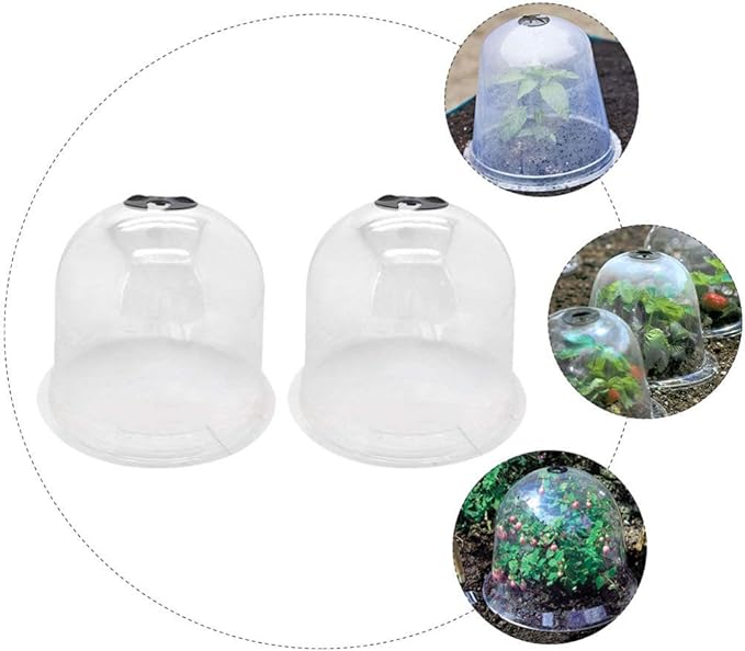 2pcs Plant Dome Garden Cloche Dome Plant Bell Protector Cover Plastic Protector Mini Insulation Cover Plastic Mini Greenhouse Clear