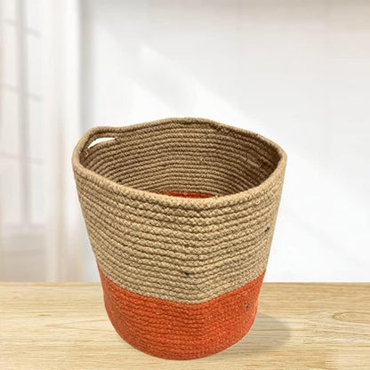 Cotton Rope Plant Basket Hand Woven; Flower Pot Indoor Planters (Large, Orange)