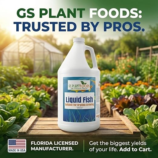 GS Plant Foods Liquid Fish Fertilizer - Organic Material Review Institute Listed (1 Gallon) – Natural Hydrolyzed Fish Fertilizer for Gardens, Lawns & Container Growing