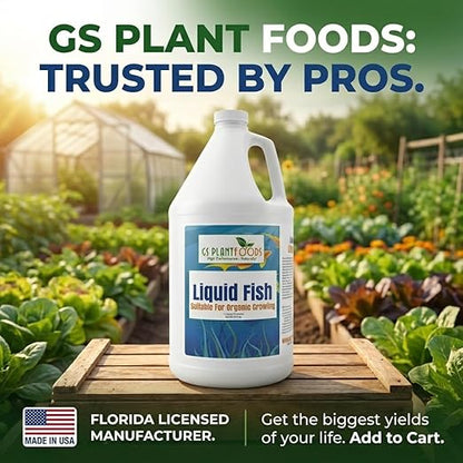 GS Plant Foods Liquid Fish Fertilizer - Organic Material Review Institute Listed (55 Gallons) – Natural Hydrolyzed Fish Fertilizer for Gardens, Lawns & Container Growing