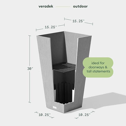 Veradek V-Resin Indoor/Outdoor Taper Planter (Gray, 30 inch - 2 Pack with 2 Saucer Trays)