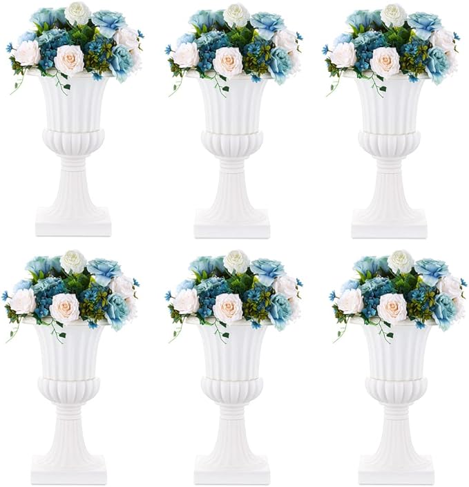 NUPTIO Plastic Urn Planters White - 6 Pcs 19.7 Inch Tall Large Urns Planter Outdoor for Plants - Garden Classic Flower Vase Plant Pots - Porch Front Pedestal Pot Resin Grecian Vases