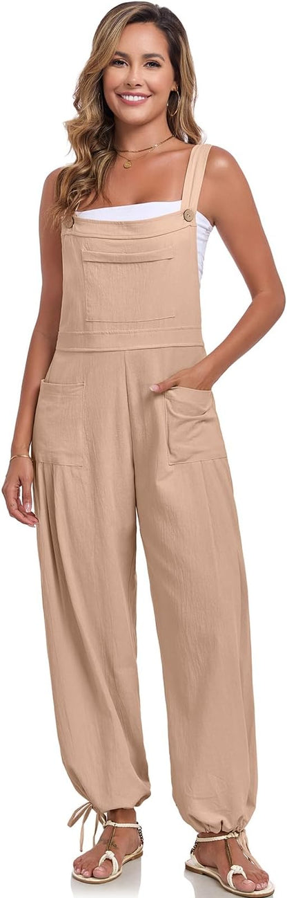 ALSOGO Womens Wide Leg Overalls Loose Beach Vacation Outfits Jumpsuits 2025 Causal Sleeveless Rompers with Pockets