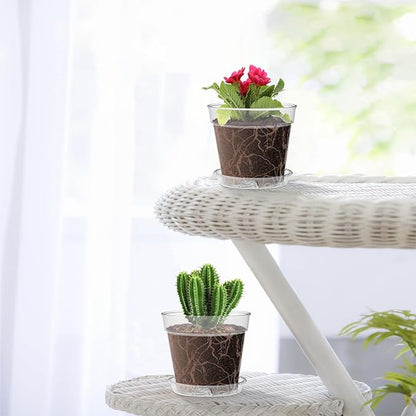 4 Inch Clear Nursery Pots, 8 Pack Highly Transparent Plant Pots for Small Indoor Plants with Drainage Holes and Trays, Plastic Seedling Starter Planters for Flowers