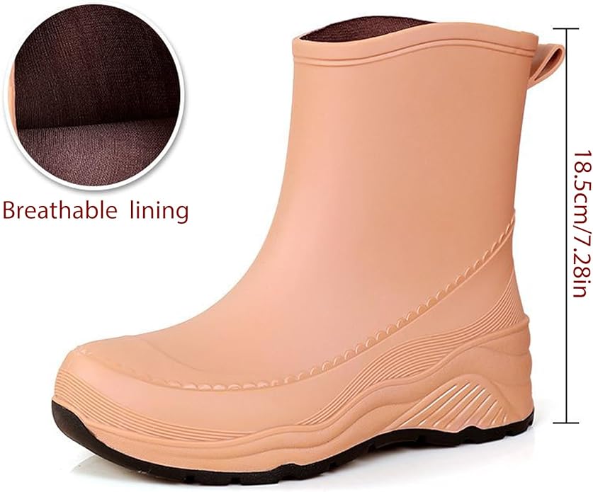 Women'S Chunky Platform Rain Ankle Boot Fashion Comfort Round Toe Waterproof Anti-Slip Thick Sole Pull On Garden Chelsea Rain Boots for Outdoor Work Booties