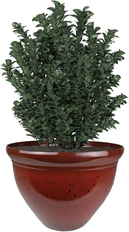 The HC Companies 12 Inch Pizzazz Round Planter Pots with Ceramic Look, Lightweight UV-Resistant Plastic Indoor & Outdoor Planters, 2-Pack Flower Pots for Garden & Home Decor, Warm Red