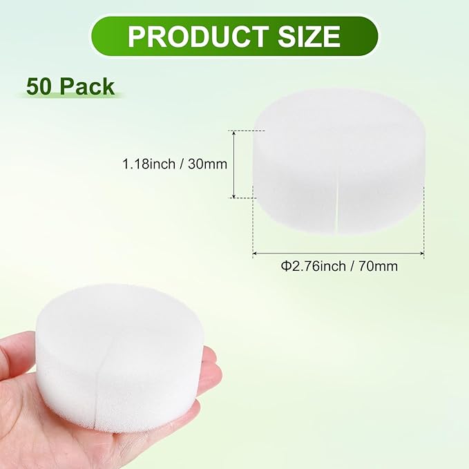 50-Pack Hydroponics Sponges, 2.76 Inch Growing Media Cylindrical Sponges for Planting Gardening Tool/Grow Seedlings/Home Vegetable Flower, Soilless Cultivation Seedling [White]