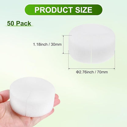 50-Pack Hydroponics Sponges, 2.76 Inch Growing Media Cylindrical Sponges for Planting Gardening Tool/Grow Seedlings/Home Vegetable Flower, Soilless Cultivation Seedling [White]