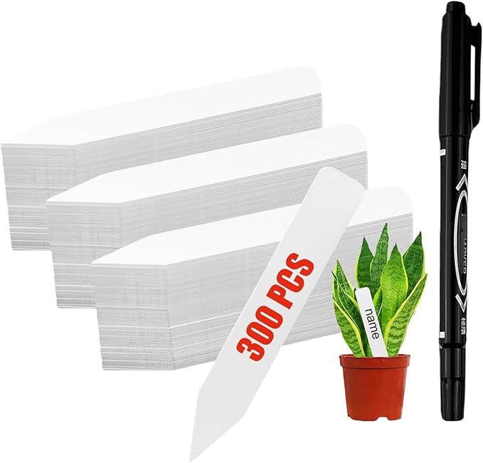 KINGSUPER 300 Pcs Plant Labels 4 Inch Plastic Plant Name Tags Garden Labels Markers Nursery Plant Tags with Marking Pen for Outdoor Garden (300, 4 inch)