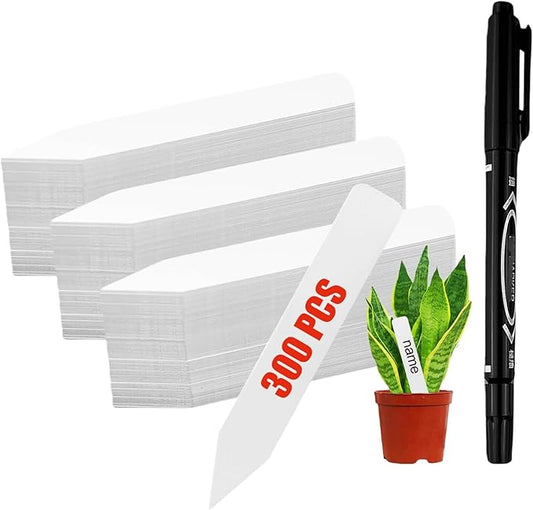 KINGSUPER 300 Pcs Plant Labels 4 Inch Plastic Plant Name Tags Garden Labels Markers Nursery Plant Tags with Marking Pen for Outdoor Garden (300, 4 inch)