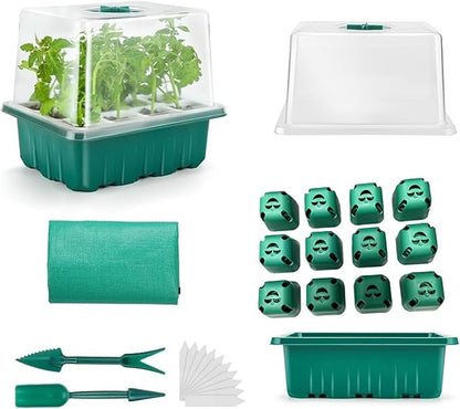 Seed Starter Tray, Seed Starting Trays with Adjustable Ventilation Humidity Planting Pot Plant Starter Kit Greenhouse Propagator Biodegradable Seedling Germination Trays Xmas (Green)