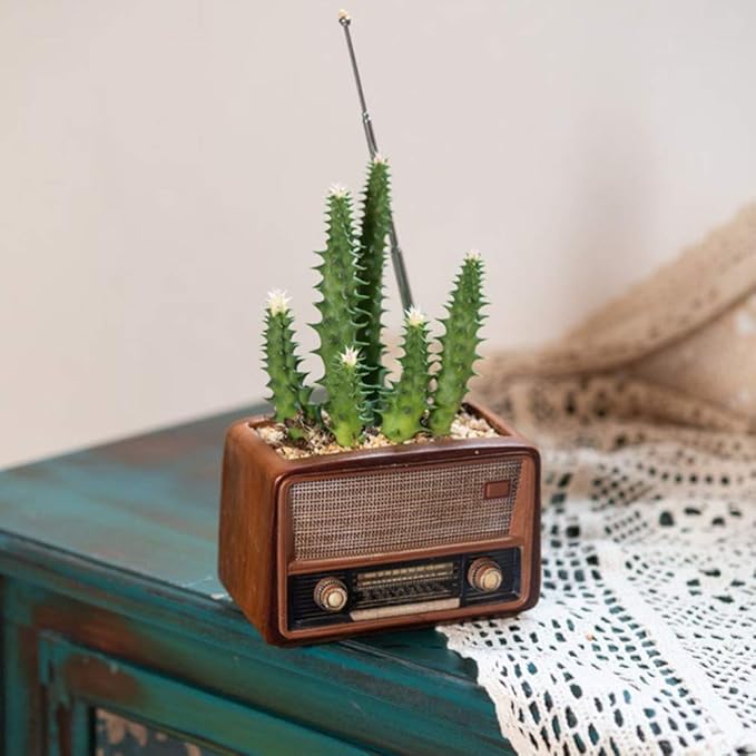 BESTOYARD Retro Creative Radio Shape Flower Pot Retro Flowerpot Succulent Flower Plant Container Desk Flower Pot Cactus Plant Pot