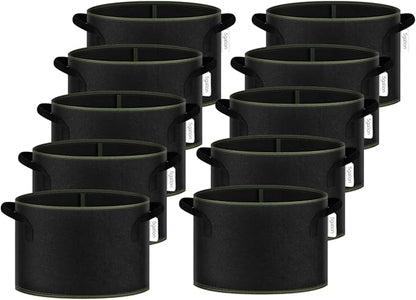 iPower 7-Gallon 10-PCS Thickened Grow Bag Nonwoven Fabric Pots with Handles Heavy Duty Aeration Container for Garden and Planting Vegetable Flowers, Black with Green Stitch Sewing